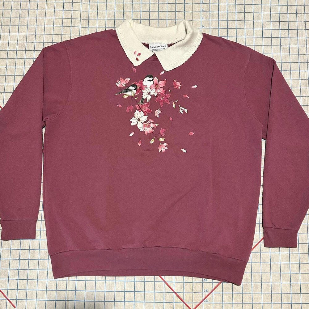 Top Stitch Fairy Tale Embroidery Sweatshirt Adult  XL Lace Collar Pink